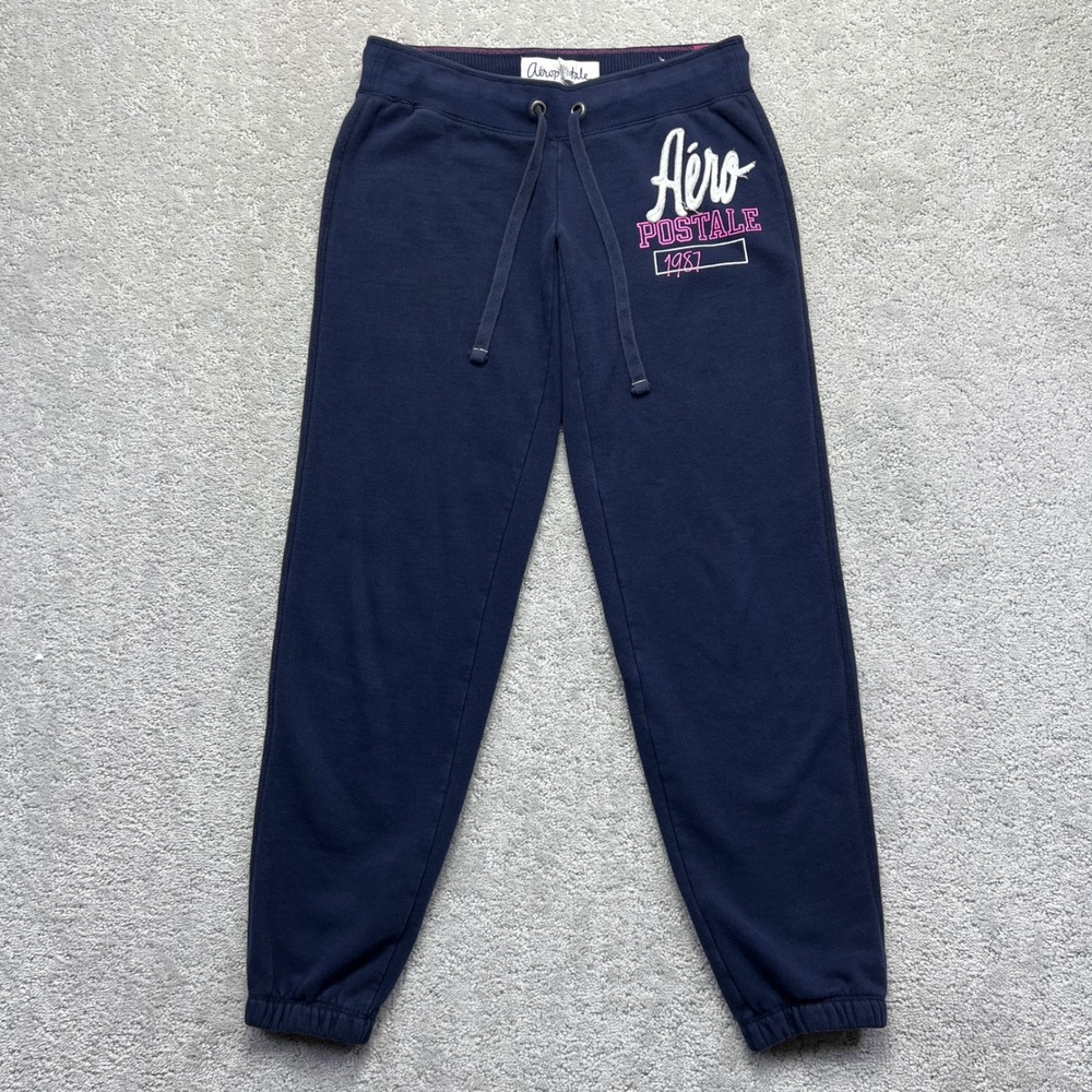 Aeropostale Sweatpants Womens XS Navy Blue Logo Fleece Jogger Low Rise Y2k